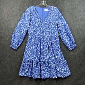 Eliza J Dress Women's 6 Blue Printed Cherry Print 3/4 Balloon Sleeve Fit & Flare